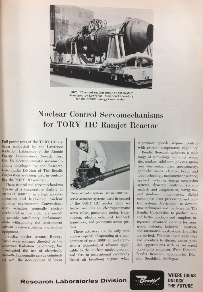 Bendix 1964 SA v211i1 p137 nuclear control Tory iic ramjet reactor