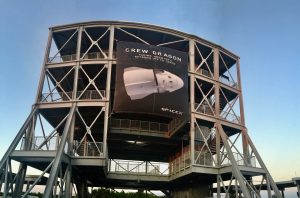 The LC-39 Observation Gantry with SpaceX advertisement.