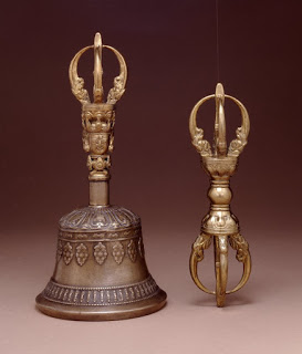 Tibetan tantric bell (dril bu) and rdo rje or vajra 'thunderbolt'. The two form a crucial, symbolically-loaded pair in tantric ritual contexts.
