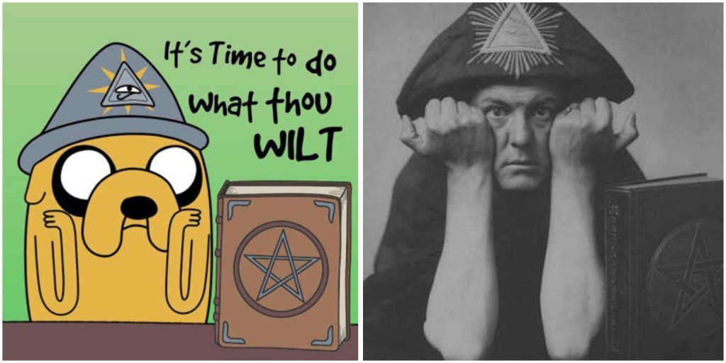 Adventure Time fan-art referencing the central tenet 'Do What Thou Wilt' from Thelema, the revealed religion of English ritual magician Aleister Crowley (1875-1947)