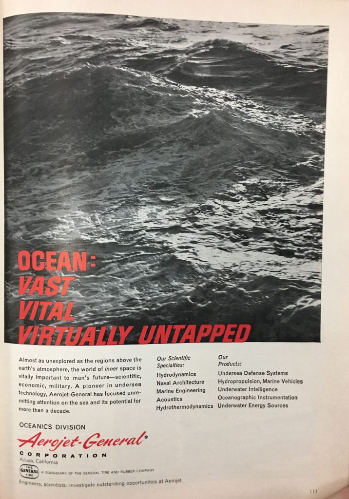Aerojet-General Corporation. 1962. “Ocean: Vast Vital Virtually Untapped.” Scientific American 206 (3): 11.