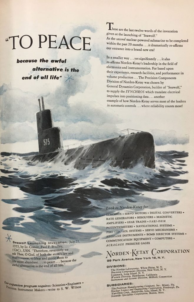 Norden-Ketay Corportion. 1955. “To Peace, Because the Awful Alternative is the End of All Life.” Scientific American 193 (6), 23.