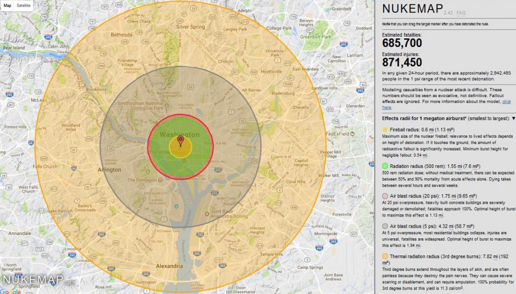 Nukemap Effects Circles on DC 1 megaton map