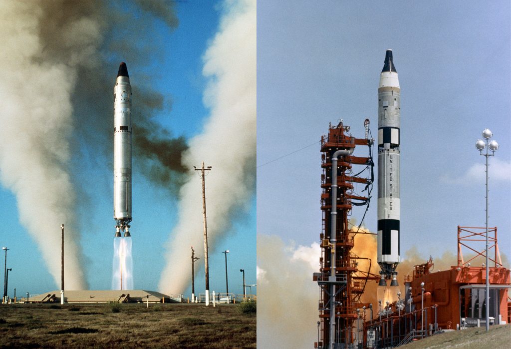 titan ii and gemini 1 launch side by side