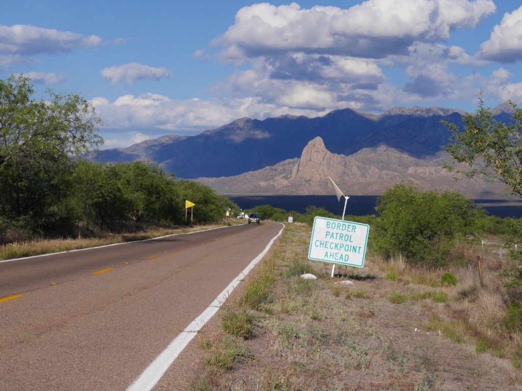Approaching a Border Patrol checkpoint on Arivaca Road near Amado, Arizona. Photo by Ieva Jusionyte.
