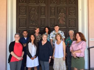 The Archaeology Division Executive Board at Amerind. Back L to R: Jason de Leon, Severin Fowles, Anna Agbe-Davies, Randolph Widmer, Kurt Dongoske. Front L-R: Sarah Rowe, Lindsay Montgomery, Lynne Goldstein, Patricia McAnany, Jane Eva Baxter