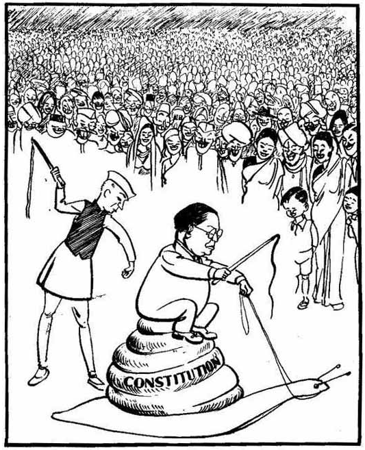 Cartoon depicting Nehru and Ambedkar