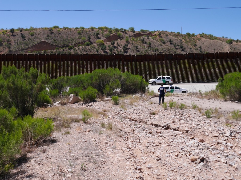 The bollard-style border wall between Nogales, Arizona and Nogales, Sonora. Photo by Ieva Jusionyte.